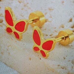 Gold and Red Butterfly Earrings